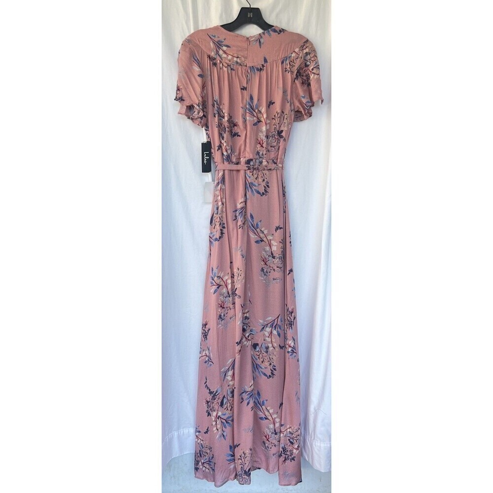 Lulu’s Pink Fiorire Rose Floral Print Faux Wrap Long Maxi Dress Romantic Small - Picture 9 of 11